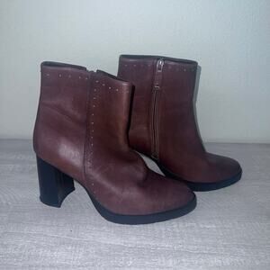 BOSI Women's Brown Leather‎ Ankle Boots Chunky Heels Size 7.5